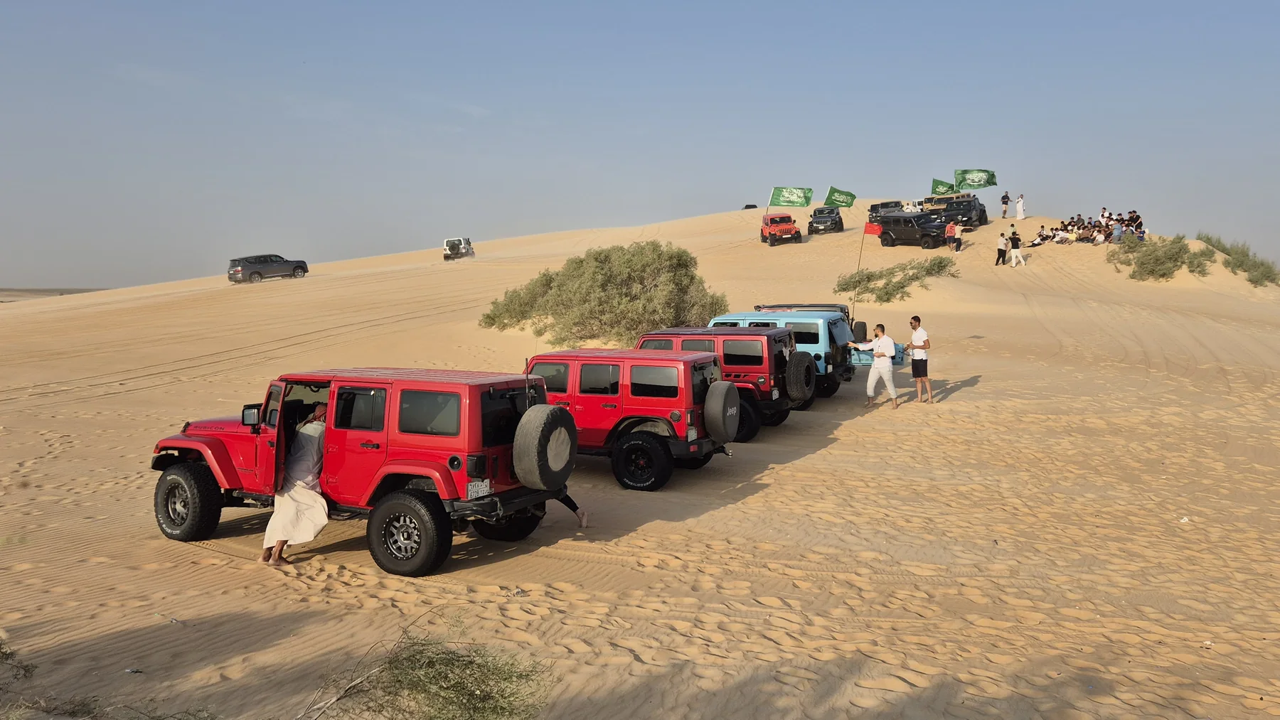 Desert safari Jeeps near Al Asfar Lake in Al Ahsa